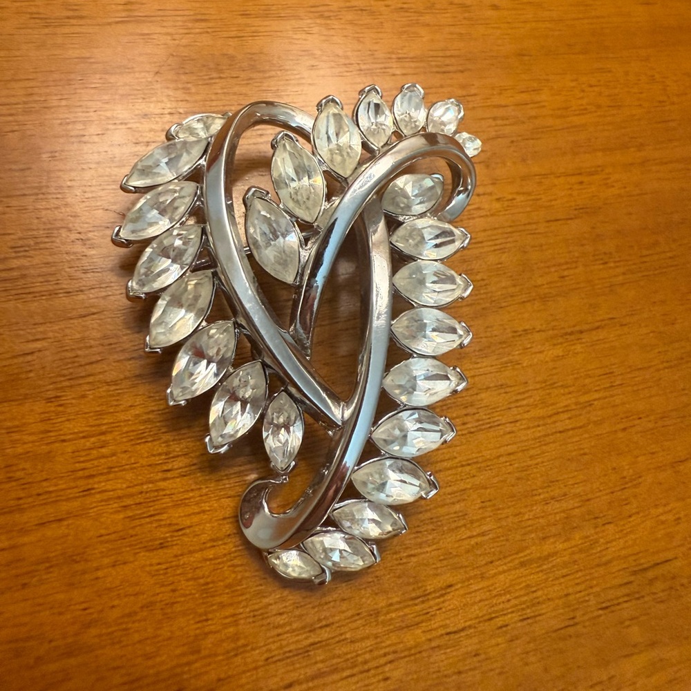Vintage 1960’s Trifari Brooch, silver with crystals.